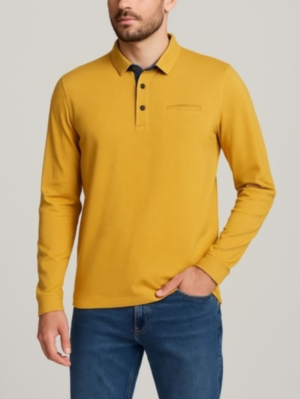 Pierre Cardin Mens Yellow Long Sleeve Polo Shirt Modern Fit Striped Size XL